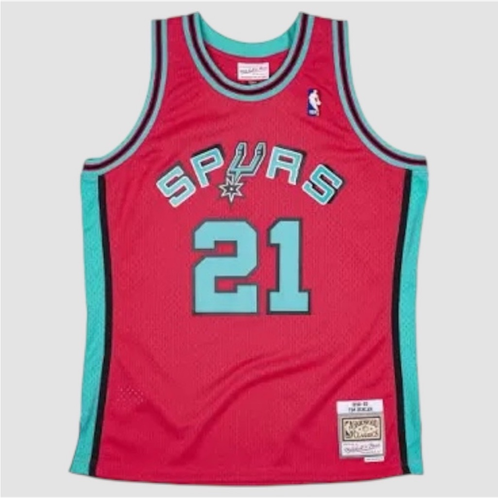 Spurs Duncan 31 1998-1999 Red And Teal Basketball Jersey Large 14-16